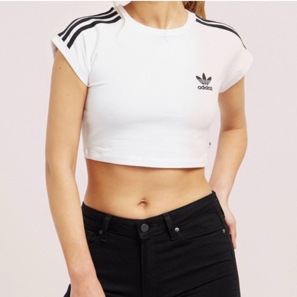 Adidas Women's White and Black Crop Top
